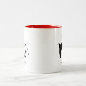 Dames Rode Kerstman Hoed Custom Kerst Monogram Tweekleurige Koffiemok (Center)
