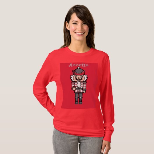 Dames Rode Notenkraker Kerst T-shirt (Voorkant volledig)