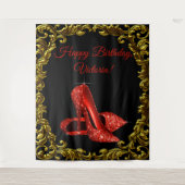 Dames rode schoen verjaardagsfeest L achtergrond Wandkleed (Voorkant)