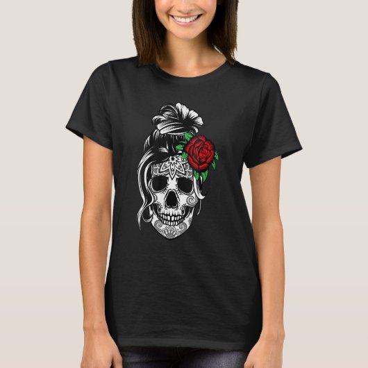 Dames Rommelige Knot Schedel Moeder Halloween Dode T-shirt (Voorkant)