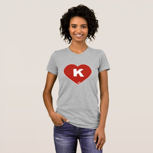 Dames Rood & Wit K-Hart T-shirt met korte mouwen (Voorkant volledig)