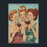 dames roosteren met wijn briefkaart<br><div class="desc">Een charmante  illustratie van drie elegant geklede vrouwen die roosteren met een glas rode wijn,  die blijdschap en sophisticatie uitstraalt.</div>