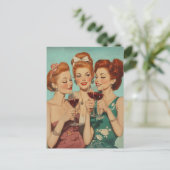 dames roosteren met wijn briefkaart (Staand voorkant)