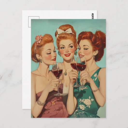  dames roosteren met wijn briefkaart (Voorkant / Achterkant)