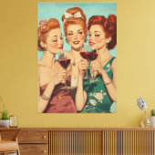  dames roosteren met wijn canvas afdruk (Insitu (Woonkamer))