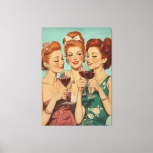  dames roosteren met wijn canvas afdruk