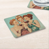  dames roosteren met wijn kartonnen onderzetters (Schuin)