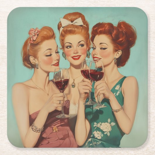  dames roosteren met wijn kartonnen onderzetters (Voorkant)