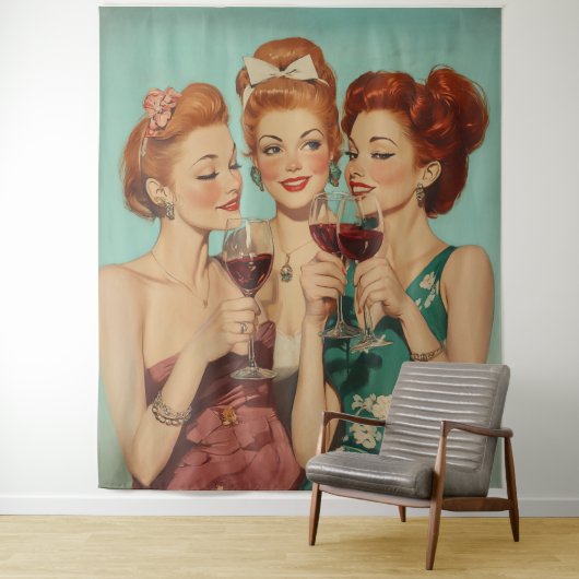  dames roosteren met wijn wandkleed (In situ)
