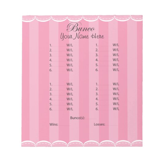 Dames roze bunco-pagina notitieblok (Voorkant)