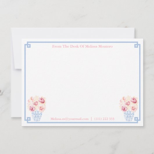 Dames roze en blauwe gember Rozen Nieuw adres Aankondiging (Achterkant)