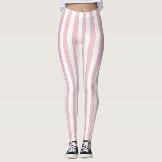 Dames roze en witte streep leggings (Voorkant)