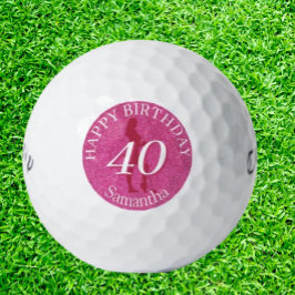 DAMES ROZE GLITTER GROOT VERJAARDAGSFEest Golfballen