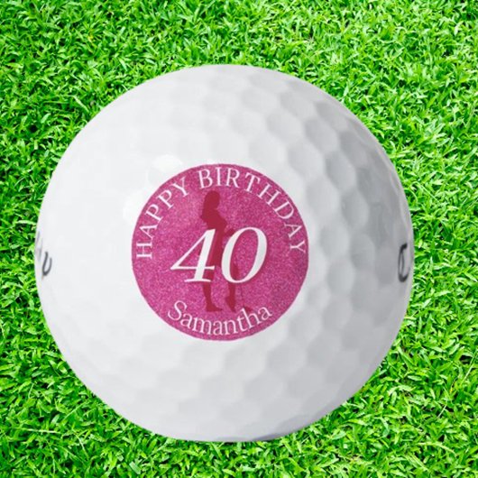 DAMES ROZE GLITTER GROOT VERJAARDAGSFEest Golfballen