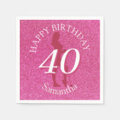 DAMES ROZE GLITTER GROOT VERJAARDAGSFEEST SERVET (Voorkant)