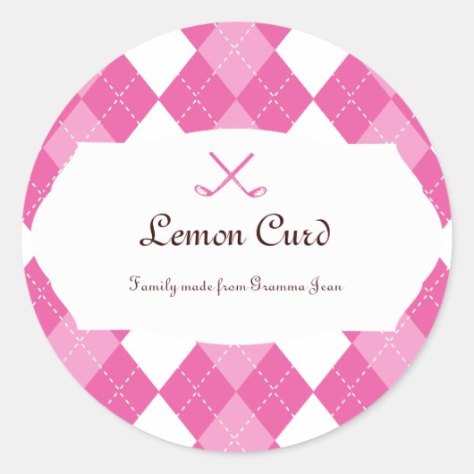 Dames Roze Golf Argyle Ronde Sticker (Voorkant)