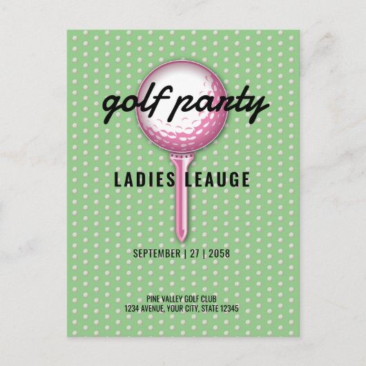 Dames Roze Golf Feest Ontwerp Uitnodiging Briefkaart (Voorkant)