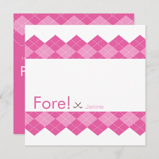 Dames roze Golf Party Shower Argyle Kaart (Voorkant / Achterkant)