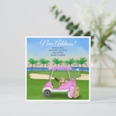 Dames Roze Golfkar Verhuisdozen Strand Golf  Aankondiging (Staand voorkant)
