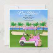 Dames Roze Golfkar Verhuisdozen Strand Golf  Aankondiging (Voorkant)