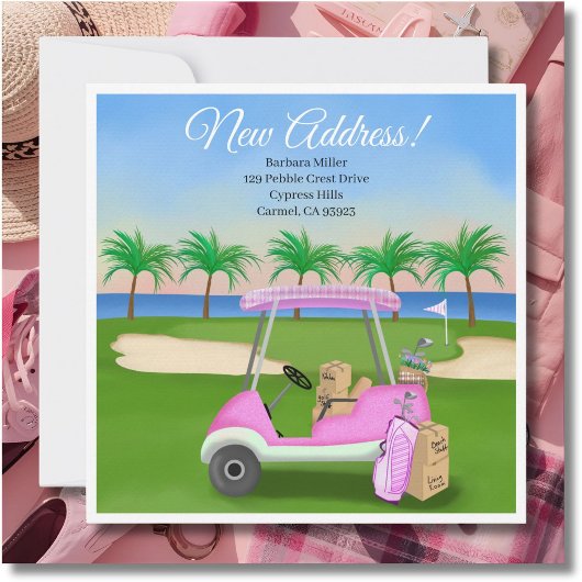 Dames Roze Golfkar Verhuisdozen Strand Golf  Aankondiging