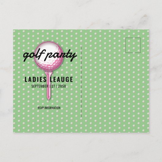 Dames Roze Golfparty Design Uitnodiging Briefkaart (Achterkant)