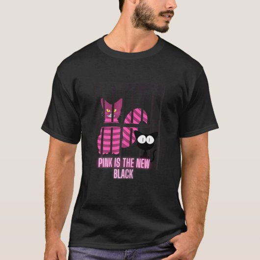 Dames Roze is het nieuwe zwart kat T-shirt (Voorkant)