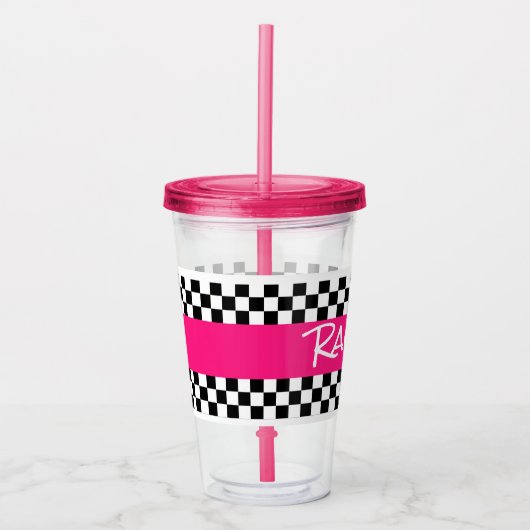 Dames Roze Racing Cup Acryl Drinkbeker (Voorkant)