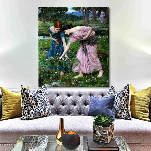 dames roze roze bloemen canvas afdruk