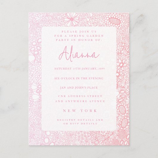 Dames Roze Tuin Scene Artiest Geïllustreerd Briefkaart (Voorkant)