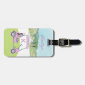 Dames Roze Waterverf Winkelwagen Monogram Naam Bagagelabel (Voorkant horizontaal)