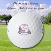 Dames Roze Waterverf Winkelwagen Monogram Naam Golfballen