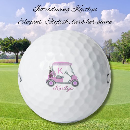 Dames Roze Waterverf Winkelwagen Monogram Naam Golfballen