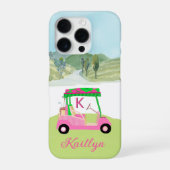 Dames Roze Waterverf Winkelwagen Monogram Naam iPhone Hoesje (Achterkant)