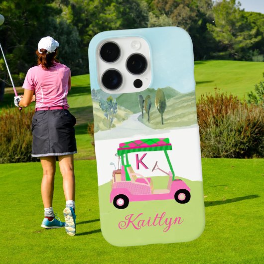 Dames Roze Waterverf Winkelwagen Monogram Naam iPhone Hoesje