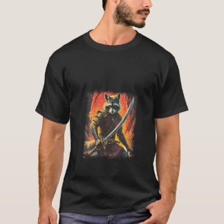 Dames Samurai Wasbeer Japanse Sumi e Kunst Kawaii  T-shirt