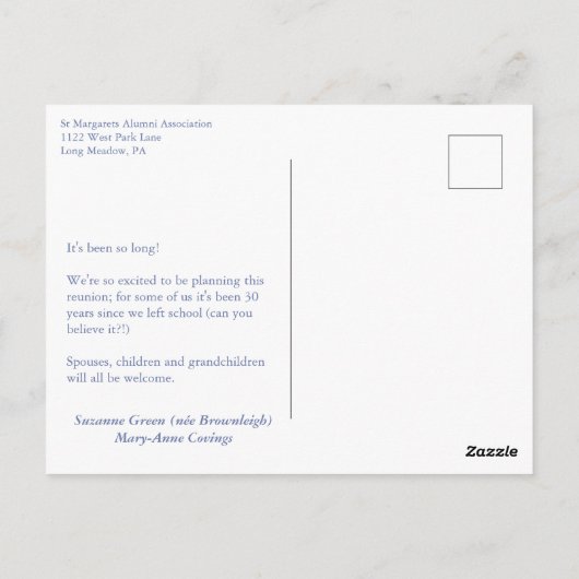 Dames School of College Class Reunion Uitnodiging (Achterkant)