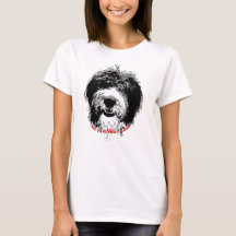Dames Sheepadoodle T-shirt, aanpasbare initiaal
