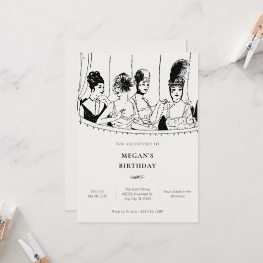  dames sierlijk jarig kaart (Voorkant / Achterkant in situ)