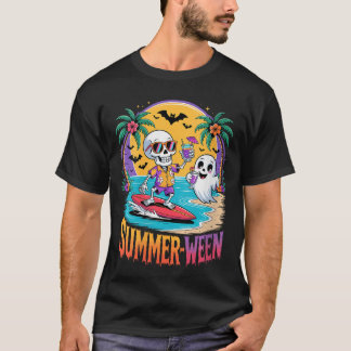 Dames Skelet Geest Griezelig Strand Vakantie Zomer T-shirt