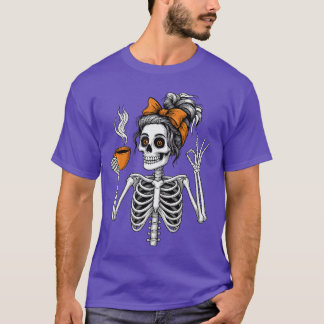 Dames Skelet Koffieliefhebber Halloween Pompoen Sp T-shirt