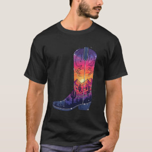 Dames Sky Cowgirl-laars Woestijn Zonsondergang Dro T-shirt