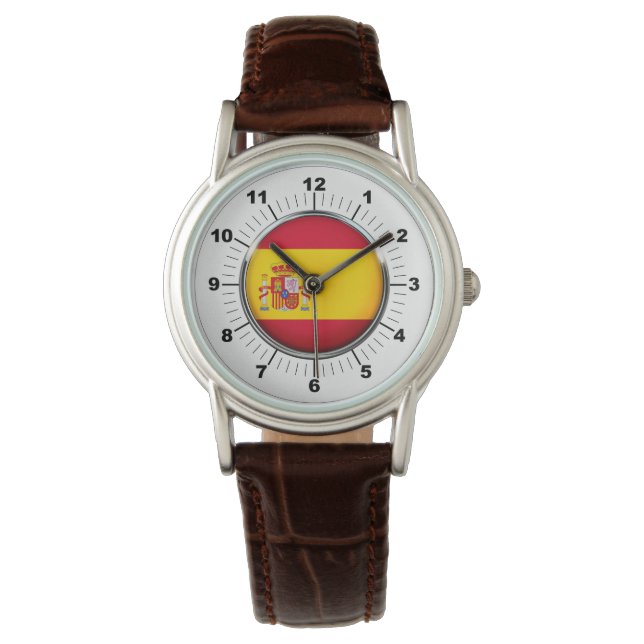 Dames Spanje Vlag Klassieke Bruine Leren Horloge (Voorkant)