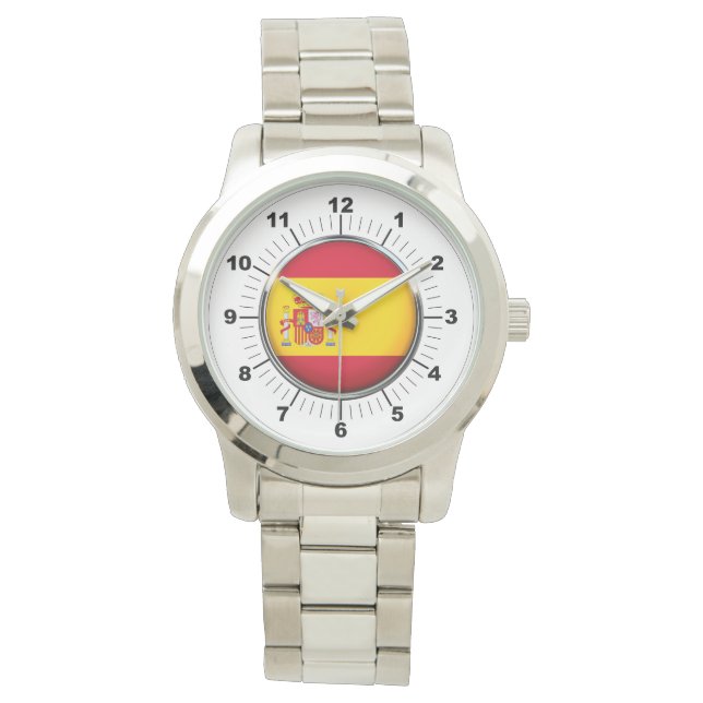 Dames Spanje Vlag Oversized Zilveren Horloge (Voorkant)