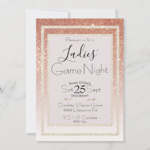 Dames Spel Nacht Roze Blush en Gouden Glitter Kaart