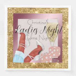 Dames Spelletjesavond Roze Dobbelstenen & Gouden D Servet
