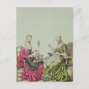Dames spinnen en naaien, c.1765 briefkaart