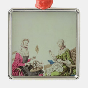 Dames spinnen en naaien, c.1765 metalen ornament