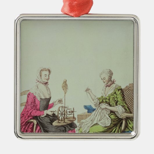 Dames spinnen en naaien, c.1765 metalen ornament (Voorkant)