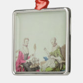 Dames spinnen en naaien, c.1765 metalen ornament (Links)